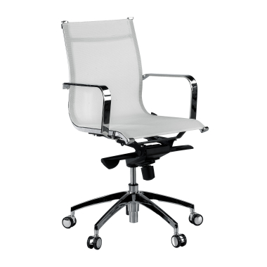 fauteuil de bureau blanc structure chromee rouge maille accoudoirs fixes 1