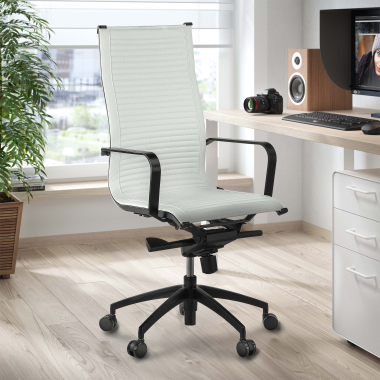 fauteuil de bureau blanc structure noire similicuir simil cuir accoudoirs fixes 2