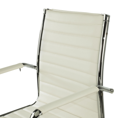 chaise de bureau blanc dossier bas simil cuir accoudoirs fixes 5