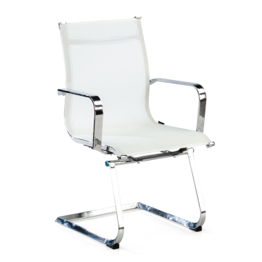 chaise de conference blanc structure chromee rouge maille accoudoirs fixes 1