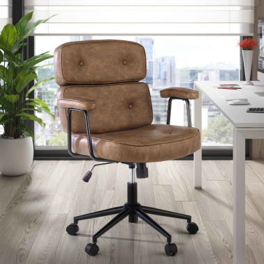 chaise de bureau marron royale simil cuir accoudoirs fixes 2