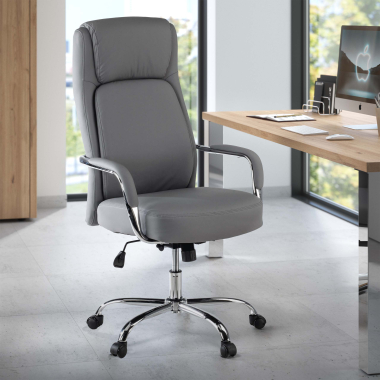 fauteuil de bureau gris deluxe simil cuir accoudoirs rembourres 2