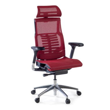 chaise ergonomique rouge structure noire maille accoudoirs reglables 5d soutien lombaire appui tete 1