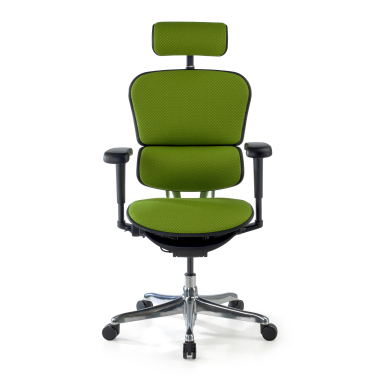 chaise ergonomique vert structure noire entierement tapissee tissu accoudoirs mobiles appui tete 3