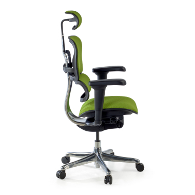 chaise ergonomique vert structure noire entierement tapissee tissu accoudoirs mobiles appui tete 7