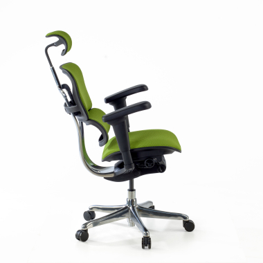 chaise ergonomique vert structure noire entierement tapissee tissu accoudoirs mobiles appui tete 5