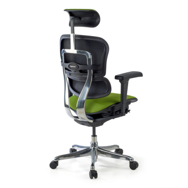 chaise ergonomique vert structure noire entierement tapissee tissu accoudoirs mobiles appui tete 8