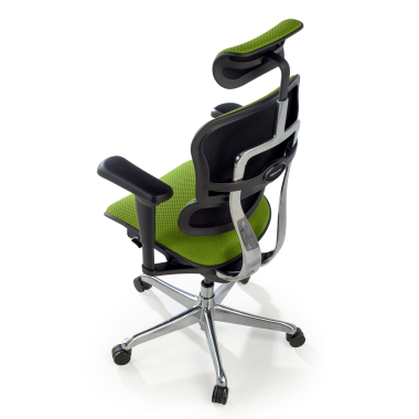 chaise ergonomique vert structure noire entierement tapissee tissu accoudoirs mobiles appui tete 10