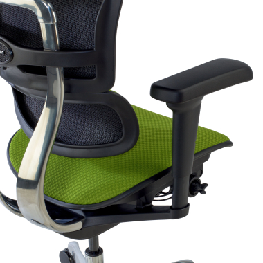chaise ergonomique vert structure noire entierement tapissee tissu accoudoirs mobiles appui tete 6