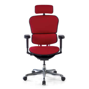 chaise ergonomique rouge structure noire entierement tapissee tissu accoudoirs mobiles appui tete 3