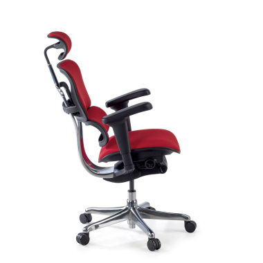 chaise ergonomique rouge structure noire entierement tapissee tissu accoudoirs mobiles appui tete 5