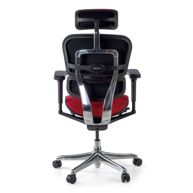 chaise ergonomique rouge structure noire entierement tapissee tissu accoudoirs mobiles appui tete 9