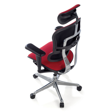 chaise ergonomique rouge structure noire entierement tapissee tissu accoudoirs mobiles appui tete 10