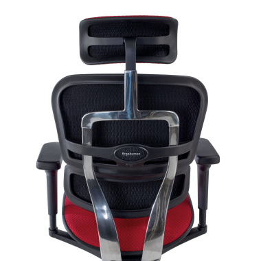 chaise ergonomique rouge structure noire entierement tapissee tissu accoudoirs mobiles appui tete 4