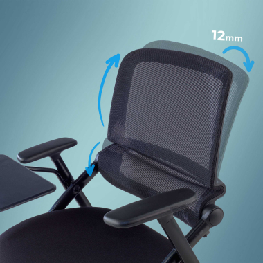 chaise avec tablette noir avec une palette d ecriture maille accoudoirs mobiles 3