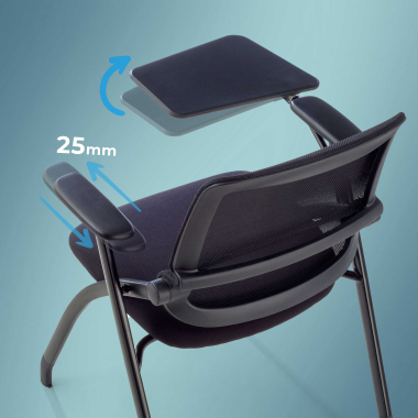 chaise avec tablette noir avec une palette d ecriture maille accoudoirs mobiles 4
