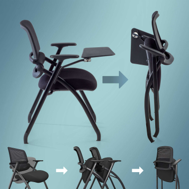 chaise avec tablette noir avec une palette d ecriture maille accoudoirs mobiles 5