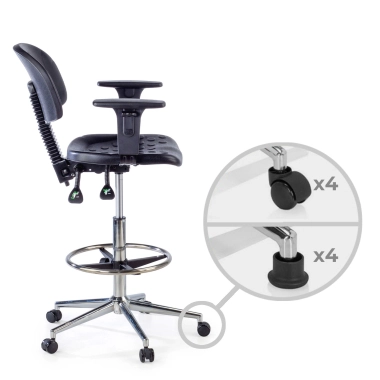 Tabouret de travail avec accoudoirs MaxWork X1, anneau repose-pieds