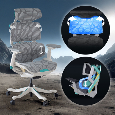 chaise gaming blanc vert dragonlord maille accoudoirs reglables 6d soutien lombaire appui tete 7