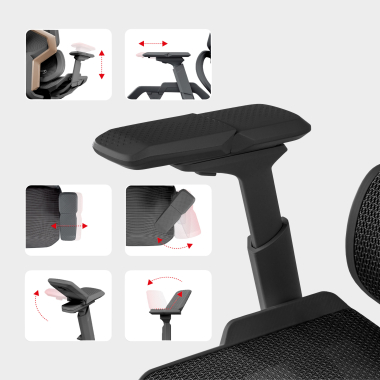 chaise ergonomique noir aeromax structure noire maille accoudoirs reglables 5d double soutien lombaire appui tete 6