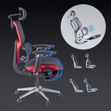 chaise ergonomique rouge erghos x2 maille accoudoirs reglables 5d double soutien lombaire appui tete repose pieds extensible 3