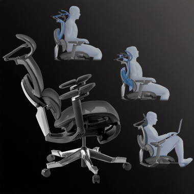 chaise ergonomique noir erghos x4 pro maille accoudoirs reglables 6d double soutien lombaire appui tete repose pieds extensible 6