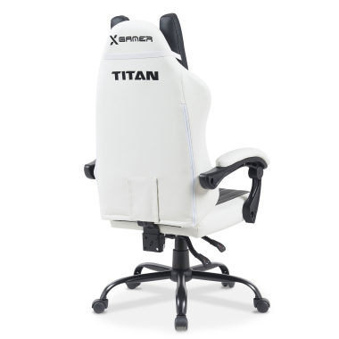 chaise gaming blanc noir titan simil cuir accoudoirs rabattables coussin appuie tete appui tete 11