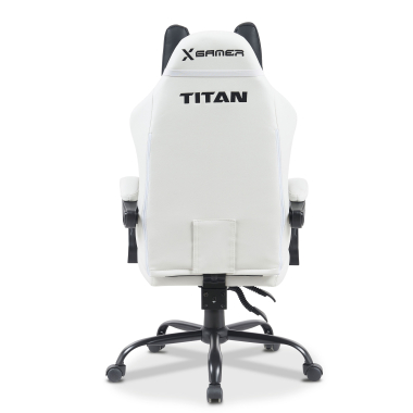 chaise gaming blanc noir titan simil cuir accoudoirs rabattables coussin appuie tete appui tete 7