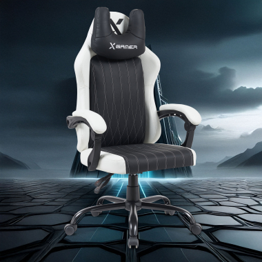 chaise gaming blanc noir titan simil cuir accoudoirs rabattables coussin appuie tete appui tete 10