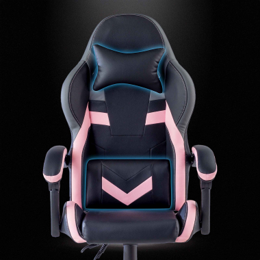 chaise gaming rose mist simil cuir accoudoirs rabattables coussin appuie tete appui tete 7