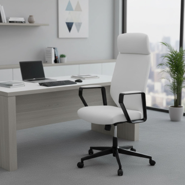 fauteuil de bureau blanc saranto simil cuir accoudoirs fixes 2