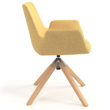 chaise scandinave jaune giratoire en bois tissu accoudoirs rembourres 3