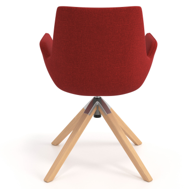 chaise scandinave rouge giratoire en bois tissu accoudoirs rembourres 6