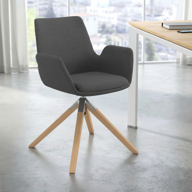 chaise scandinave anthracite giratoire en bois tissu accoudoirs rembourres 2