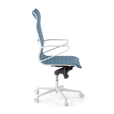 fauteuil de direction blanc bleu dossier haut structure blanche simil cuir accoudoirs fixes 4
