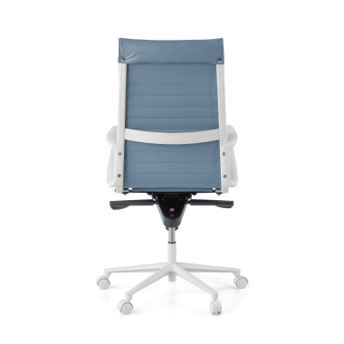 fauteuil de direction blanc bleu dossier haut structure blanche simil cuir accoudoirs fixes 7