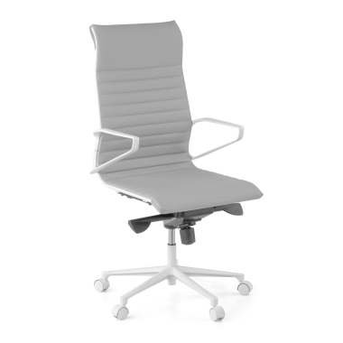 fauteuil de direction blanc gris dossier haut structure blanche simil cuir accoudoirs fixes 1