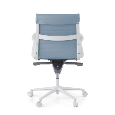fauteuil de direction blanc bleu dossier bas structure blanche simil cuir accoudoirs fixes 7