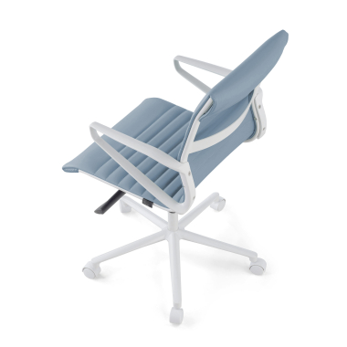 fauteuil de direction blanc bleu dossier bas structure blanche simil cuir accoudoirs fixes 8