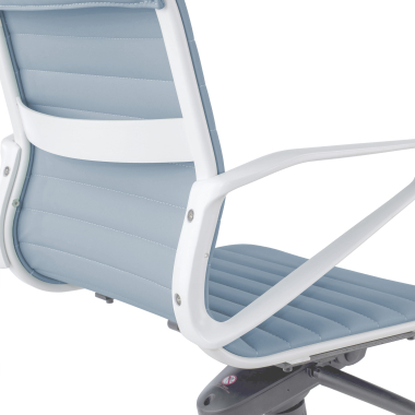 fauteuil de direction blanc bleu dossier bas structure blanche simil cuir accoudoirs fixes 10