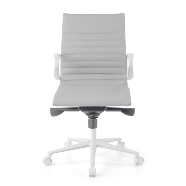fauteuil de direction blanc gris dossier bas structure blanche simil cuir accoudoirs fixes 3