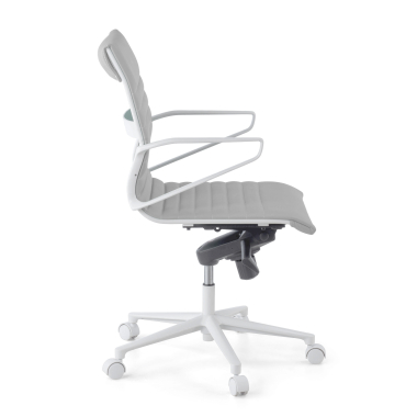 fauteuil de direction blanc gris dossier bas structure blanche simil cuir accoudoirs fixes 4