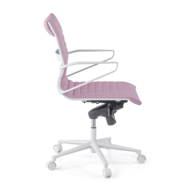fauteuil de direction blanc rose dossier bas structure blanche simil cuir accoudoirs fixes 4