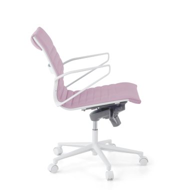 fauteuil de direction blanc rose dossier bas structure blanche simil cuir accoudoirs fixes 5