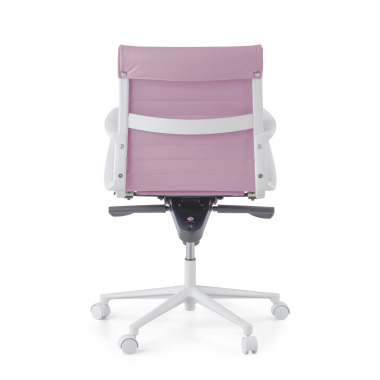 fauteuil de direction blanc rose dossier bas structure blanche simil cuir accoudoirs fixes 7