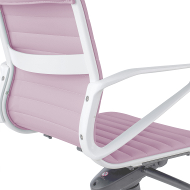 fauteuil de direction blanc rose dossier bas structure blanche simil cuir accoudoirs fixes 10