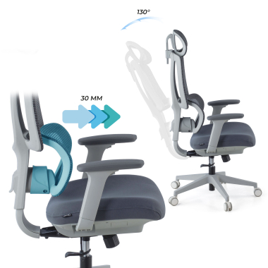 chaise ergonomique blanc gris essenza maille accoudoirs reglables 3d double soutien lombaire appui tete 11