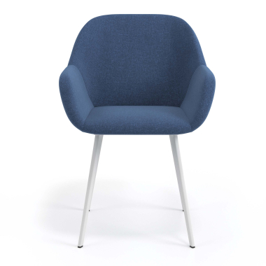 chaise visiteur blanc bleu 4 pattes tissu accoudoirs rembourres 4