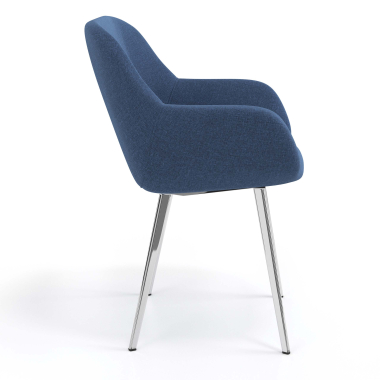 chaise visiteur chromee bleu 4 pattes tissu accoudoirs rembourres 3