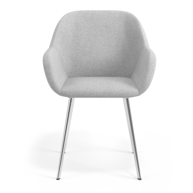chaise visiteur chromee gris clair 4 pattes tissu accoudoirs rembourres 4